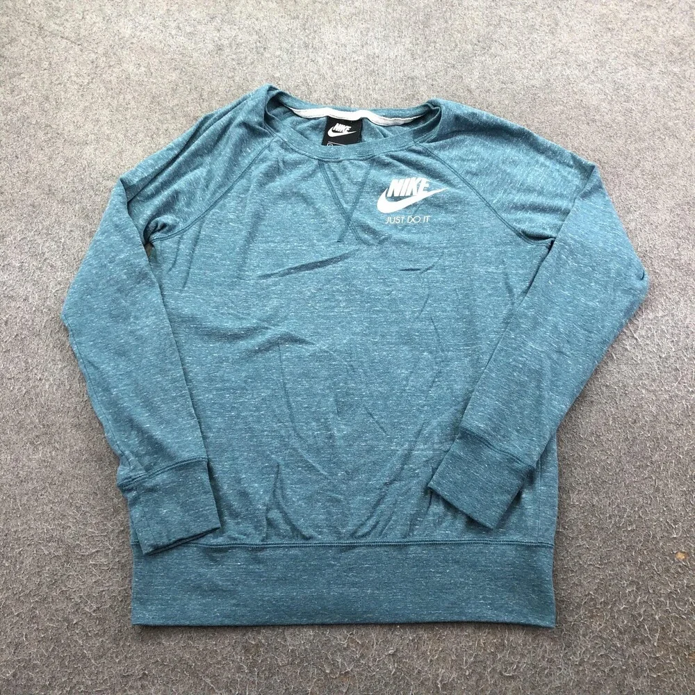 Nike Sweatshirt Womens Small Blue Jersey Crewneck Just Do It Swoosh Logo
